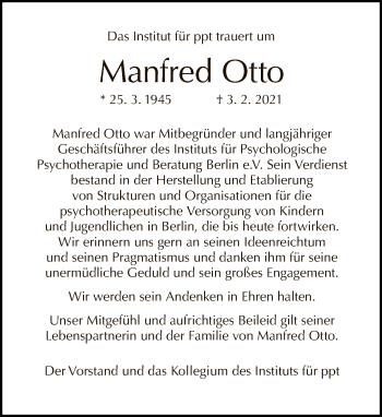 Traueranzeige von Manfred Otto von Tagesspiegel