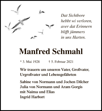 Traueranzeige von Manfred Schmahl von Tagesspiegel