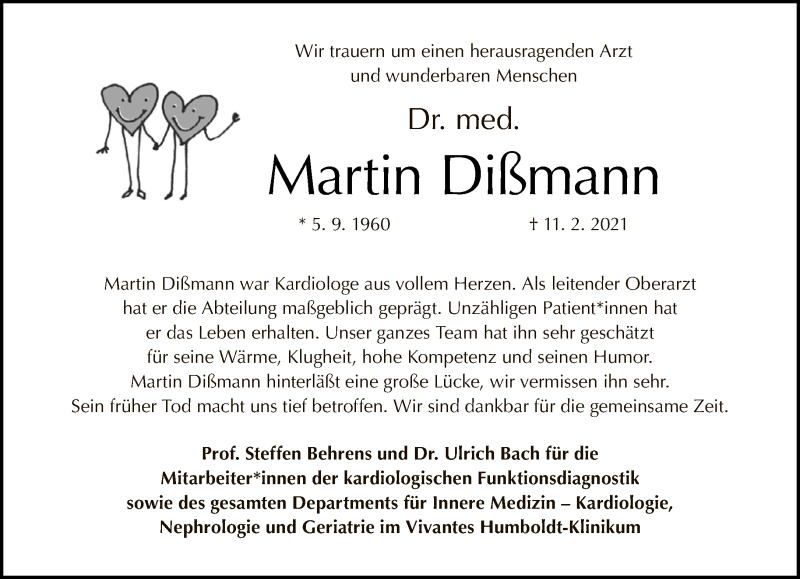  Traueranzeige für Martin Dißmann vom 28.02.2021 aus Tagesspiegel