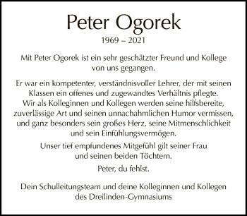 Traueranzeige von Peter Ogorek von Tagesspiegel