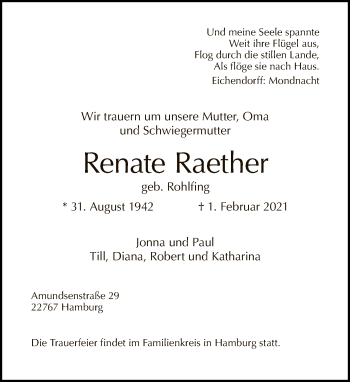 Traueranzeige von Renate Raether von Tagesspiegel