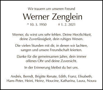 Traueranzeige von Werner Zenglein von Tagesspiegel