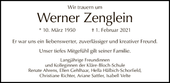 Traueranzeige von Werner Zenglein von Tagesspiegel