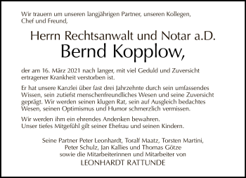 Traueranzeige von Bernd Otto Kopplow von Tagesspiegel