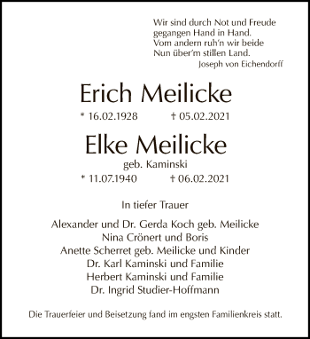 Traueranzeige von Erich Meilicke von Tagesspiegel