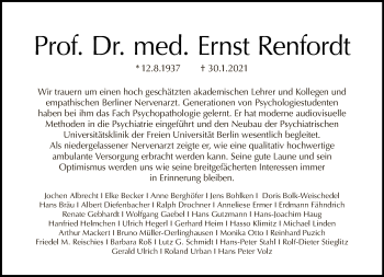 Traueranzeige von Ernst Renfordt von Tagesspiegel