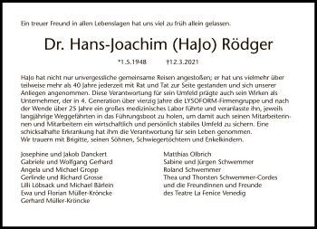 Traueranzeige von Hans-Joachim Rödger von Tagesspiegel