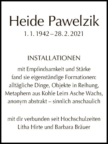 Traueranzeige von Heide Pawelzik von Tagesspiegel