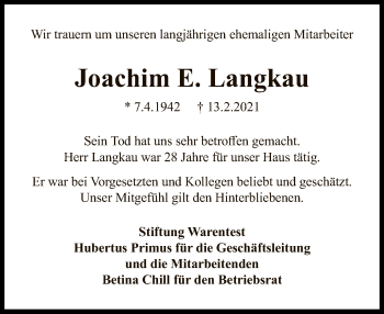 Traueranzeige von Joachim E. Langkau von Tagesspiegel