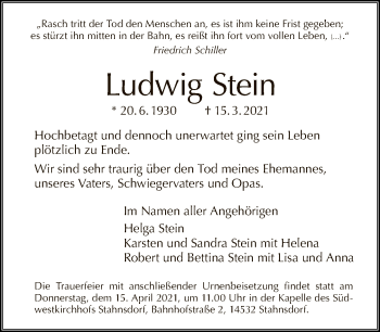 Traueranzeige von Ludwig Stein von Tagesspiegel