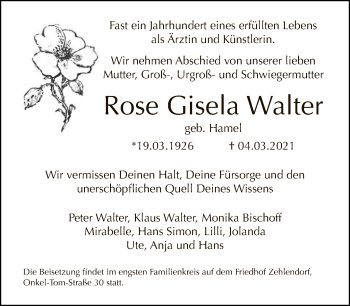 Traueranzeige von Rose Gisela Walter von Tagesspiegel