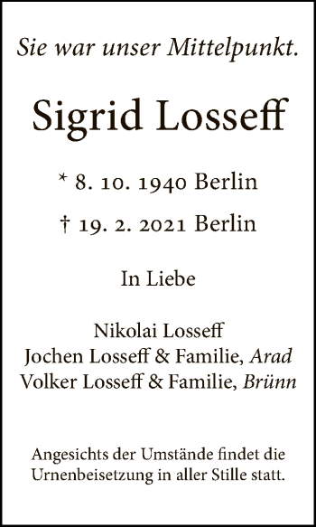 Traueranzeige von Sigrid Losseff von Tagesspiegel