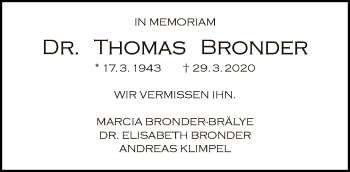 Traueranzeige von Thomas Bronder von Tagesspiegel