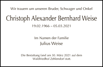 Traueranzeige von Christoph Alexander Bernhard Weise von Tagesspiegel