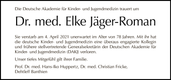 Traueranzeige von Elke Jäger-Roman von Tagesspiegel