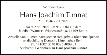 Traueranzeige von Hans Joachim Tunnat von Tagesspiegel