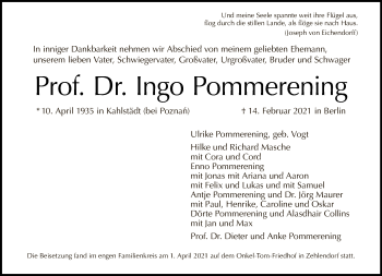 Traueranzeige von Ingo Pommerening von Tagesspiegel