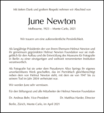 Traueranzeige von June Newton von Tagesspiegel