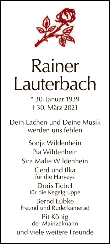 Traueranzeige von Rainer Lauterbach von Tagesspiegel