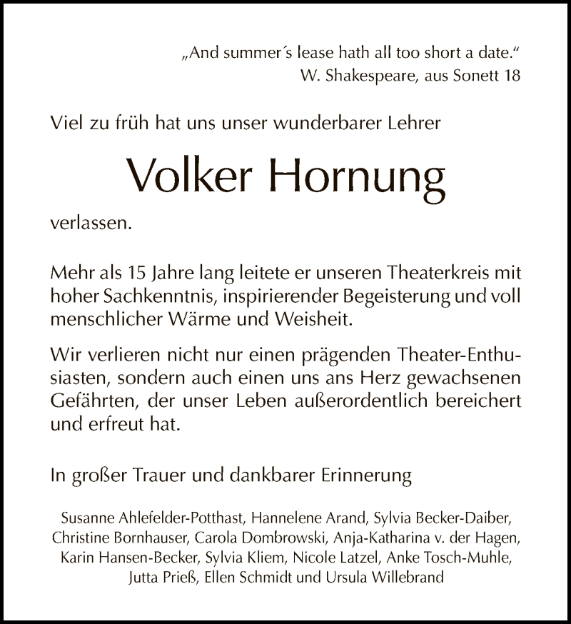  Traueranzeige für Volker Hornung vom 10.04.2021 aus Tagesspiegel