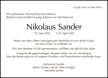 Traueranzeige von Nikolaus Sander von Tagesspiegel