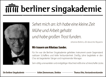 Traueranzeige von Nikolaus Sander von Tagesspiegel