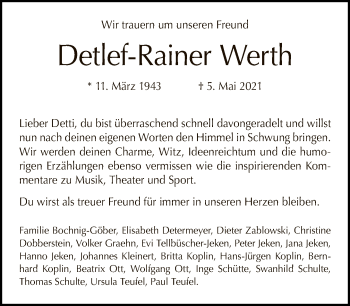Traueranzeige von Detlef-Rainer Werth von Tagesspiegel