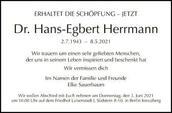 Traueranzeige von Hans-Egbert Herrmann von Tagesspiegel