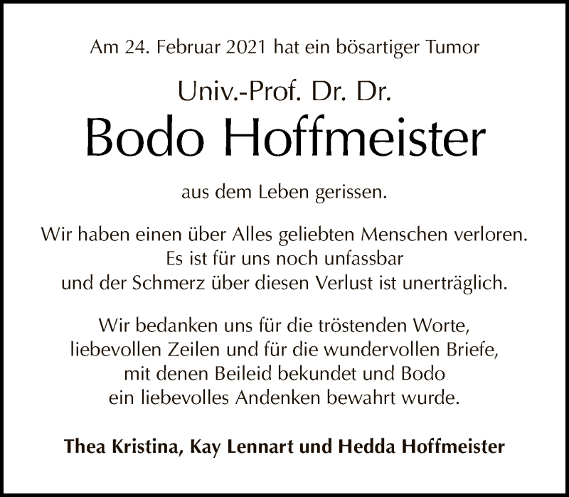  Traueranzeige für Bodo Hoffmeister vom 06.06.2021 aus Tagesspiegel