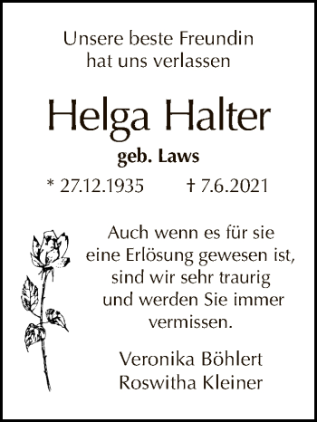 Traueranzeige von Helga Halter von Tagesspiegel