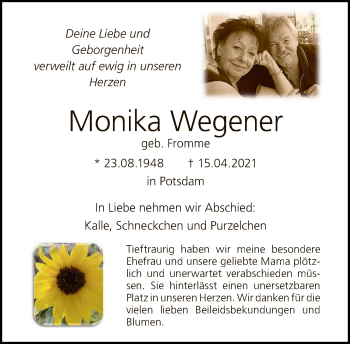 Traueranzeige von Monika Wegener von Tagesspiegel