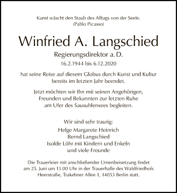 Traueranzeige von Winfried A. Langschied von Tagesspiegel