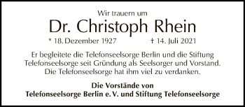 Traueranzeige von Christoph Rhein von Tagesspiegel