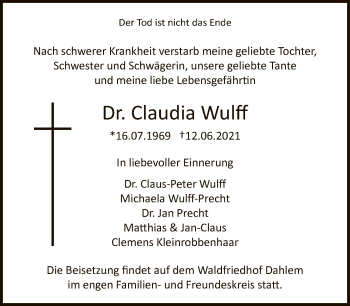 Traueranzeige von Claudia Wulff von Tagesspiegel