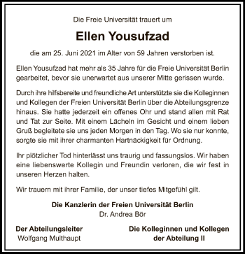 Traueranzeige von Ellen Yousufzad von Tagesspiegel