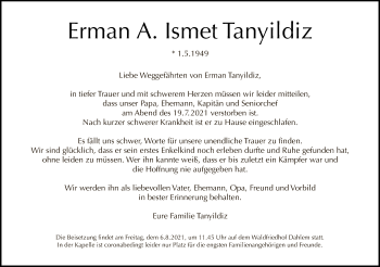 Traueranzeige von Erman A. Ismet Tanyildiz von Tagesspiegel