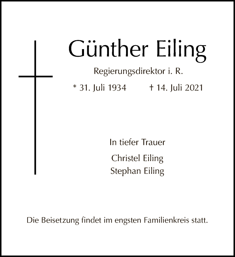  Traueranzeige für Günther Eiling vom 18.07.2021 aus Tagesspiegel