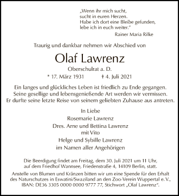 Traueranzeige von Olaf Lawrenz von Tagesspiegel