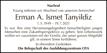 Traueranzeige von Erman A. Ismet Tanyildiz von Tagesspiegel