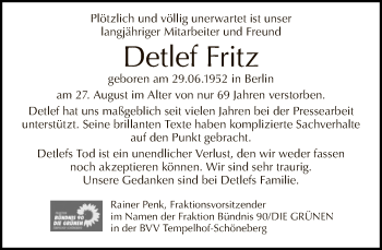 Traueranzeige von Detlef Fritz von Tagesspiegel