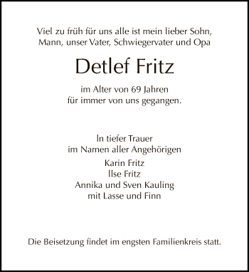 Traueranzeige von Detlef Fritz von Tagesspiegel