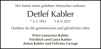 Traueranzeige von Detlef Kabler von Tagesspiegel