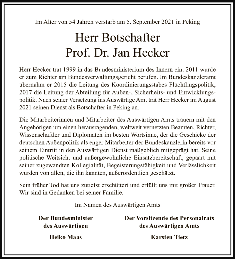  Traueranzeige für Jan Hecker vom 14.09.2021 aus Tagesspiegel