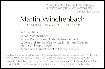 Traueranzeige von Martin Winchenbach von Tagesspiegel