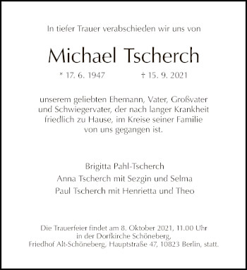 Traueranzeige von Michael Tscherch von Tagesspiegel