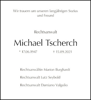 Traueranzeige von Michael Tscherch von Tagesspiegel