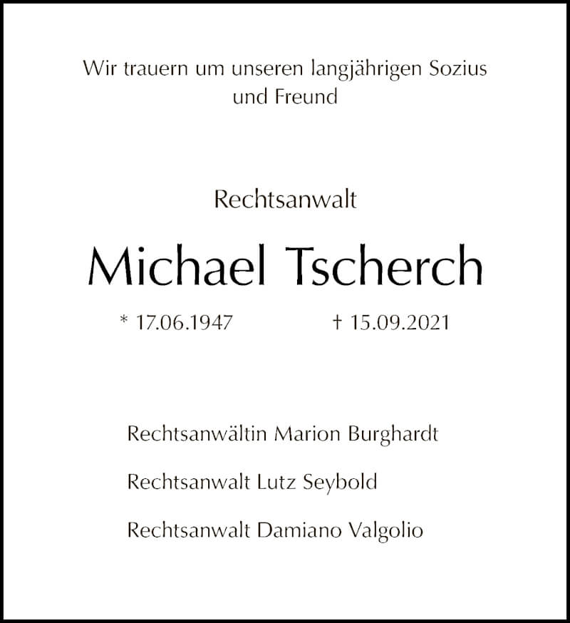  Traueranzeige für Michael Tscherch vom 19.09.2021 aus Tagesspiegel