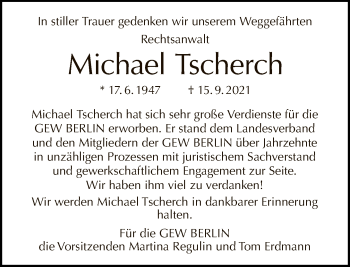 Traueranzeige von Michael Tscherch von Tagesspiegel