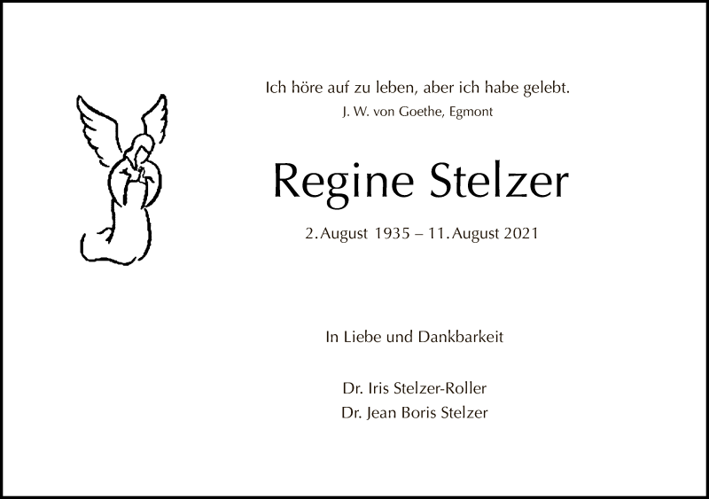  Traueranzeige für Regine Stelzer vom 12.09.2021 aus Tagesspiegel