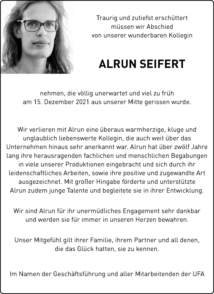  Traueranzeige für Alrun Seifert vom 16.01.2022 aus Tagesspiegel